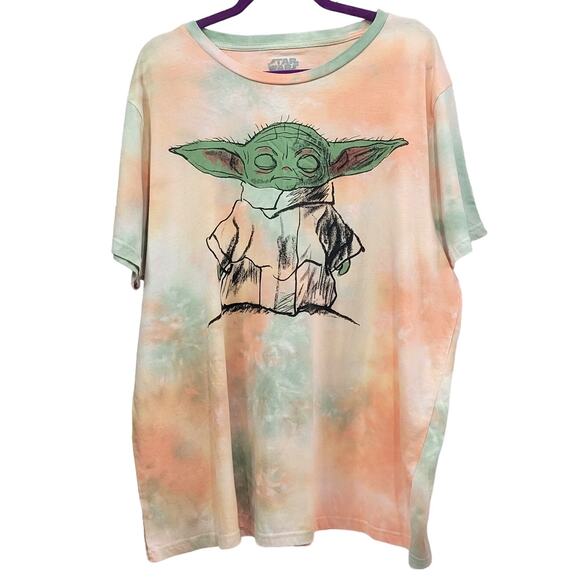 Star Wars Angry Baby Yoda Peach Tie Dye T-Shirt Size 2X - Picture 1 of 6